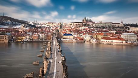Stunning View of Prague's Iconic Charles Bridge and Skyline wallpaper