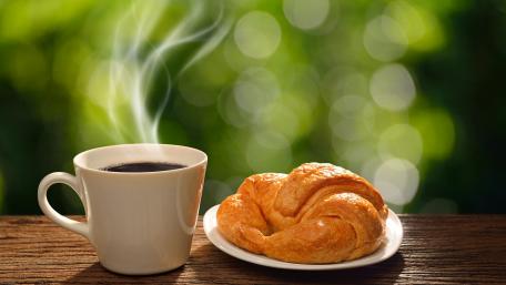 Morning Delight with Coffee and Croissant wallpaper