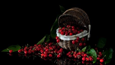 Luscious Cherries in a Rustic Basket wallpaper
