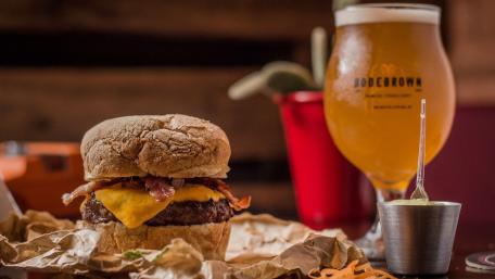 Delicious Burger and Refreshing Beer Experience wallpaper