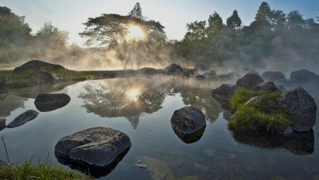 Serene Morning Reflections in Nature wallpaper