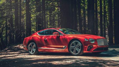 Sleek Red Car Amidst Nature's Beauty wallpaper