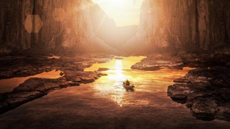 Tranquil River Journey Through Majestic Canyons wallpaper