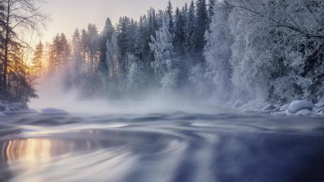 Winter Dawn Over Serene River wallpaper