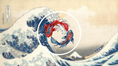 Koi Harmony in Ocean Waves wallpaper