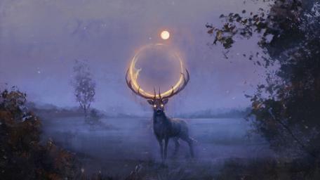 Mystical Stag Under a Magical Moon wallpaper