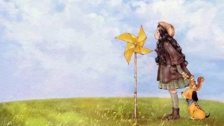 Whimsical Girl and Her Loyal Companion wallpaper