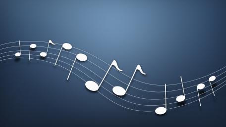 Melodic Waves of Harmony Dancing Across Blue Background wallpaper