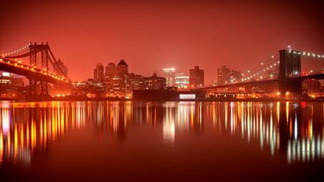 Stunning Night Cityscape with Bridges and Reflections wallpaper