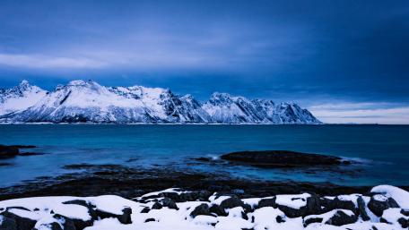 Majestic Winter Mountains by the Sea wallpaper