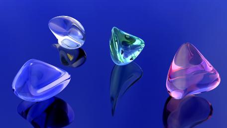 Vibrant Abstract Glass Forms on Blue Surface wallpaper