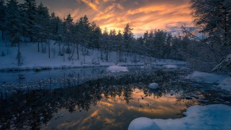 Serene Winter Sunset Over Tranquil Waters wallpaper