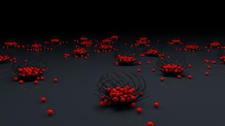 Dynamic Red Sphere Network in Abstract Design wallpaper