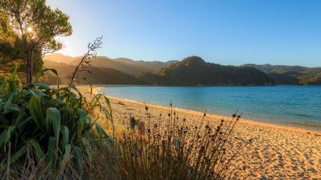 Serene Beach at Sunrise Inviting Tranquility and Beauty wallpaper