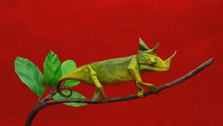 Whimsical Origami Chameleon on a Branch wallpaper