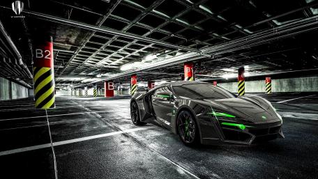 Futuristic Car in Urban Garage Setting wallpaper