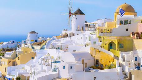 Charming Whitewashed Buildings of Santorini wallpaper