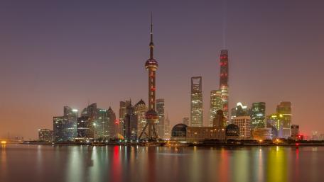 Stunning Twilight Skyline of Shanghai Cityscape wallpaper
