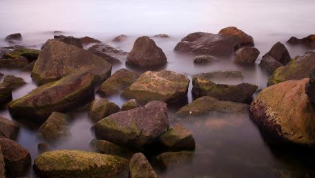 Serene Coastal Rocks at Dawn wallpaper