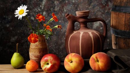 Vibrant Still Life with Nature's Bounty wallpaper