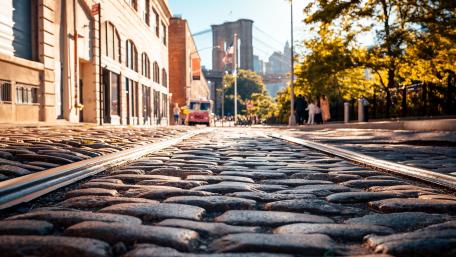 Urban Cobblestones with Bridge View wallpaper
