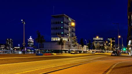 Urban Nightscape with Modern Architecture and Street Lights wallpaper