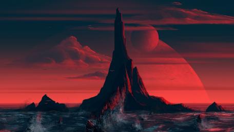 Mystical Tower Against a Crimson Sky wallpaper