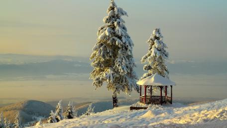 Winter Wonderland in Snowy Mountains wallpaper