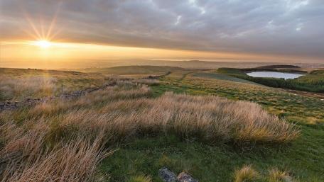 Golden Sunrise Over Serene Landscape wallpaper