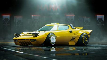Sleek Yellow Sports Car in Urban Setting wallpaper