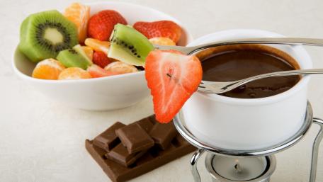 Delicious Chocolate Fondue and Fresh Fruits Treats wallpaper