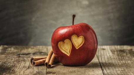 Red Apple with Heart Design and Cinnamon Sticks wallpaper