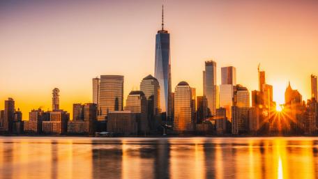 Golden Hour Over the City Skyline wallpaper