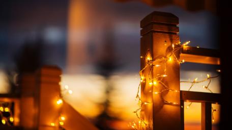Cozy Evening Lights in Nature's Embrace wallpaper