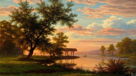 Serene River Landscape at Dusk wallpaper