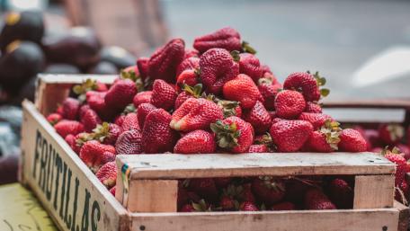Juicy Strawberries in a Rustic Crate wallpaper
