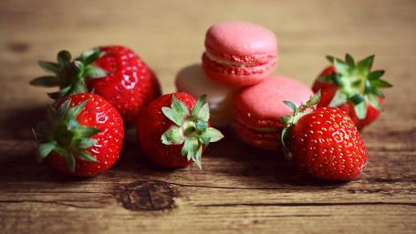 Sweet Strawberry and Macaron Delight wallpaper