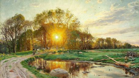 Serene Sunset Over Tranquil Landscape wallpaper