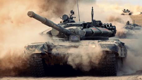 Epic Tank Charge in Dusty Battlefield wallpaper