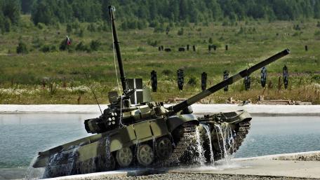 Military Tank Emerging from Water wallpaper