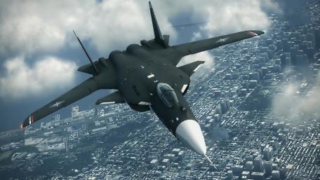Sleek Fighter Jet Soaring Above Urban Landscape wallpaper