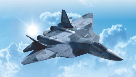 Futuristic Fighter Jet soaring through the Clouds wallpaper