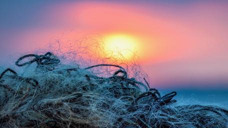 Serenity at Dusk with Fishing Nets wallpaper