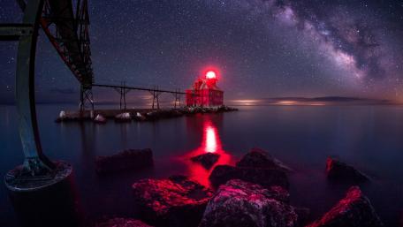 Mystical Milky Way Over Lighthouse Nightscape wallpaper
