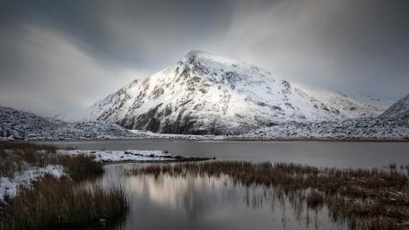 Majestic Snow-Capped Mountain Reflected in Tranquil Waters wallpaper