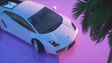 Sleek Lamborghini on Vibrant Tropical Background wallpaper