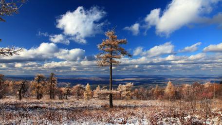 Serene Winter Landscape with Majestic Clouds wallpaper