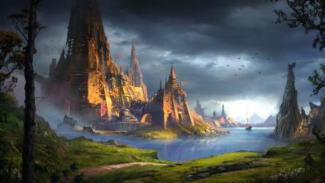 Fantasy castle ruins wallpaper