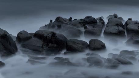 Misty Shoreline Serenity in 5K Wallpaper wallpaper