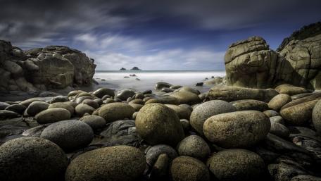 Tranquil Rocky Seashore Scene wallpaper